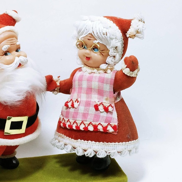 Vtg Flocked Santa & Mrs Clause Christmas Figures (cb6) - Picture 2 of 7